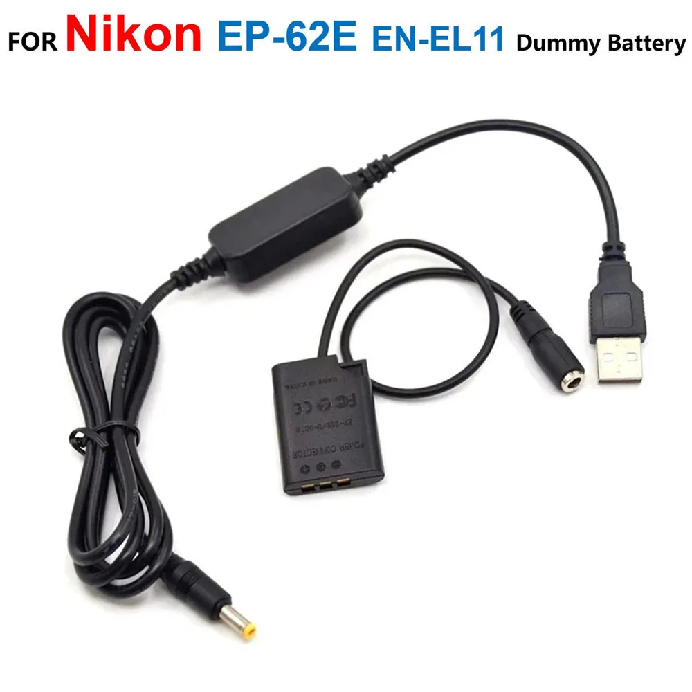 

EP-62E Coupler Adapter EN-EL11 Fake Battery+Power Bank Charger 5V USB Cable For Nikon S550 S560 S600 Pentax M50 M60 V20 W60 W80