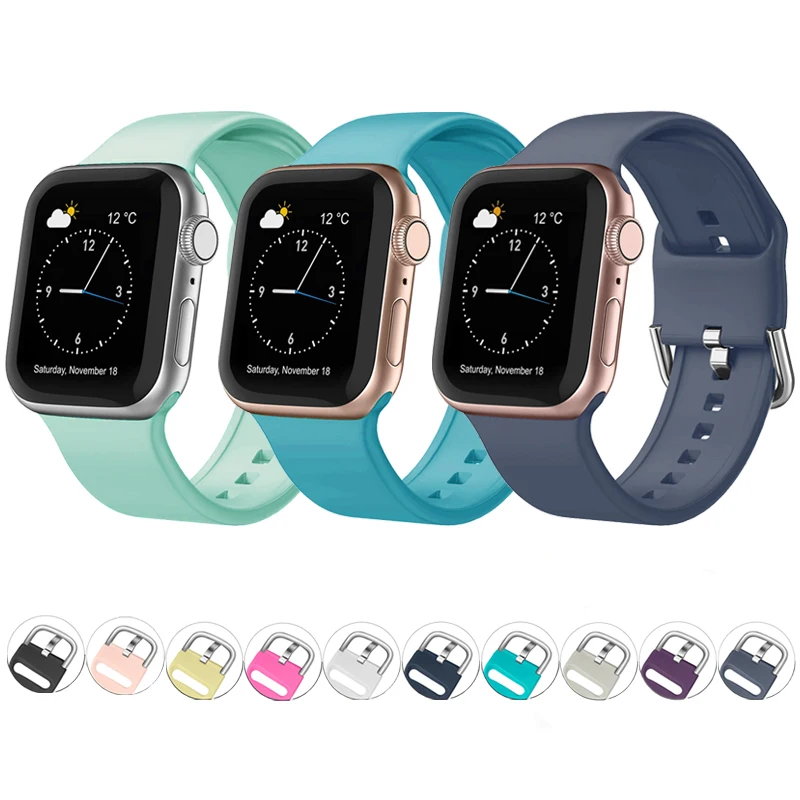 

Silicone Strap For Apple Watch band 44mm 40mm 38mm 42mm 41 45mm Sport belt watchband iWatch series 5 4 3 2 SE 6 7 bracelet