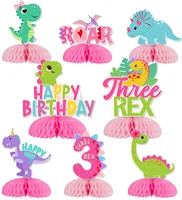 fangleland pink dinosaur honeycomb centerpiece small dinosaur birthday table decorations for girls 3rd birthday party supplies