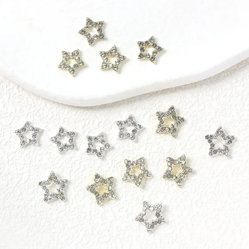 

10Pcs Fairy Nail Art Luxury Accessoires Metal Decorations With Rhinestones 3D Star Charms Nail Art Supply Shiny Diamond DIY New