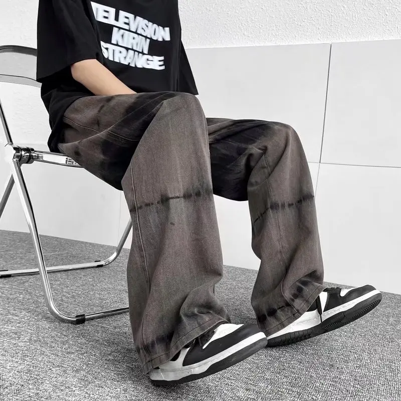 

Прямые брюки y2k в стиле хип-хоп для мужчин и женщин, летние повседневные джинсы с вареным принтом, уличная одежда свободного покроя