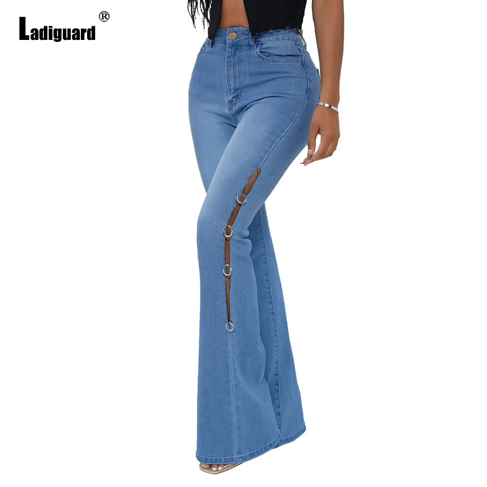 Ladiguard Women Boot Cut Pants Girls Streetwear 2022 Sexy Flare Jeans High Waist Women Autumn Fashion Rings Up Demin Trousers