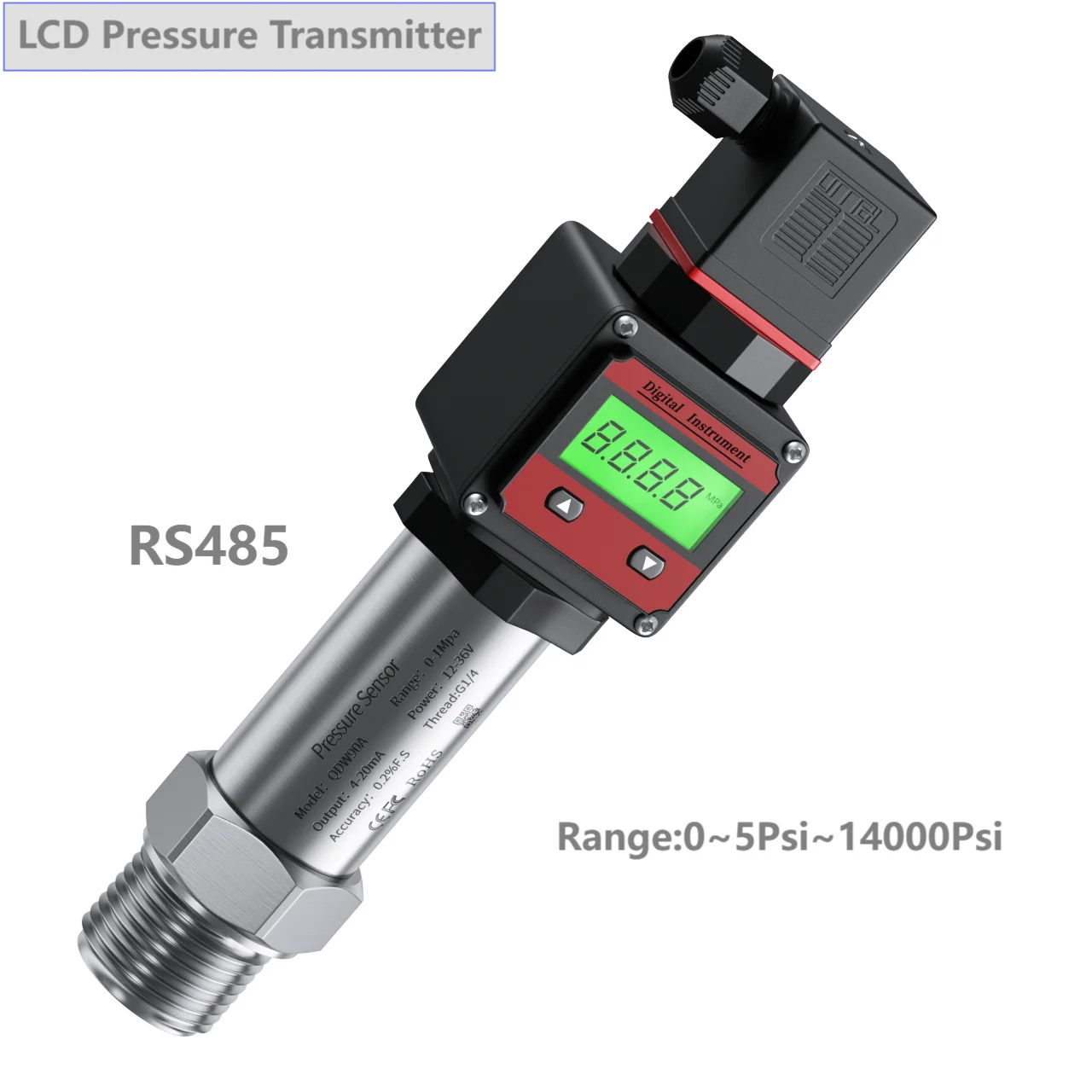 RS485 LCD Hersman Pressure Sensor Transmitter 10Psi 100Psi 1000Psi 10000Psi Range G1/4 G1/2 NPT1/4
