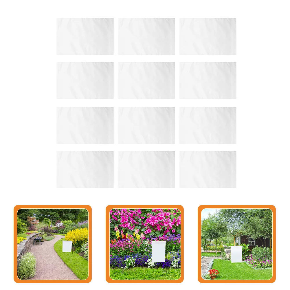

12 Pcs White Garden Flags DIY Polyester Blank Banners Outdoor Lawn Flag Decors