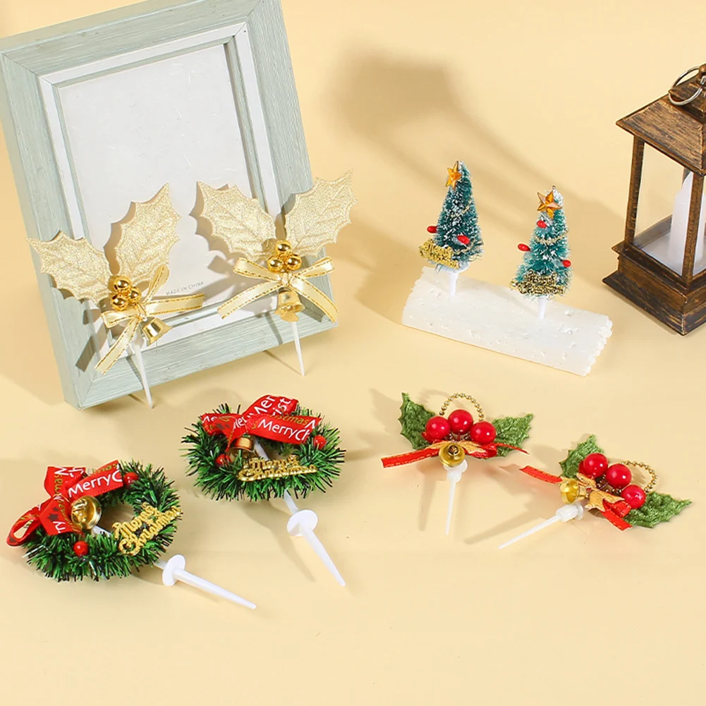 

2023 Christmas Birthday Cake Topper Decoration Leaf Wreath Cartoon Cake Toppers For Home Xmas Party Gift Baking Supplies