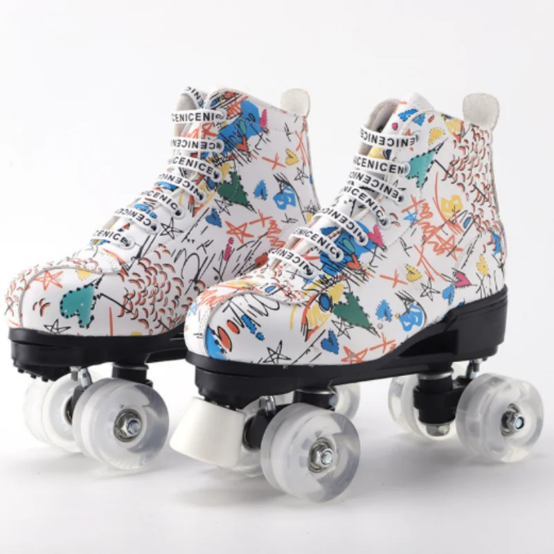 Double row skates flash wheel skating shoes roller skates adult children four-wheeled wheel skates men and women doodle