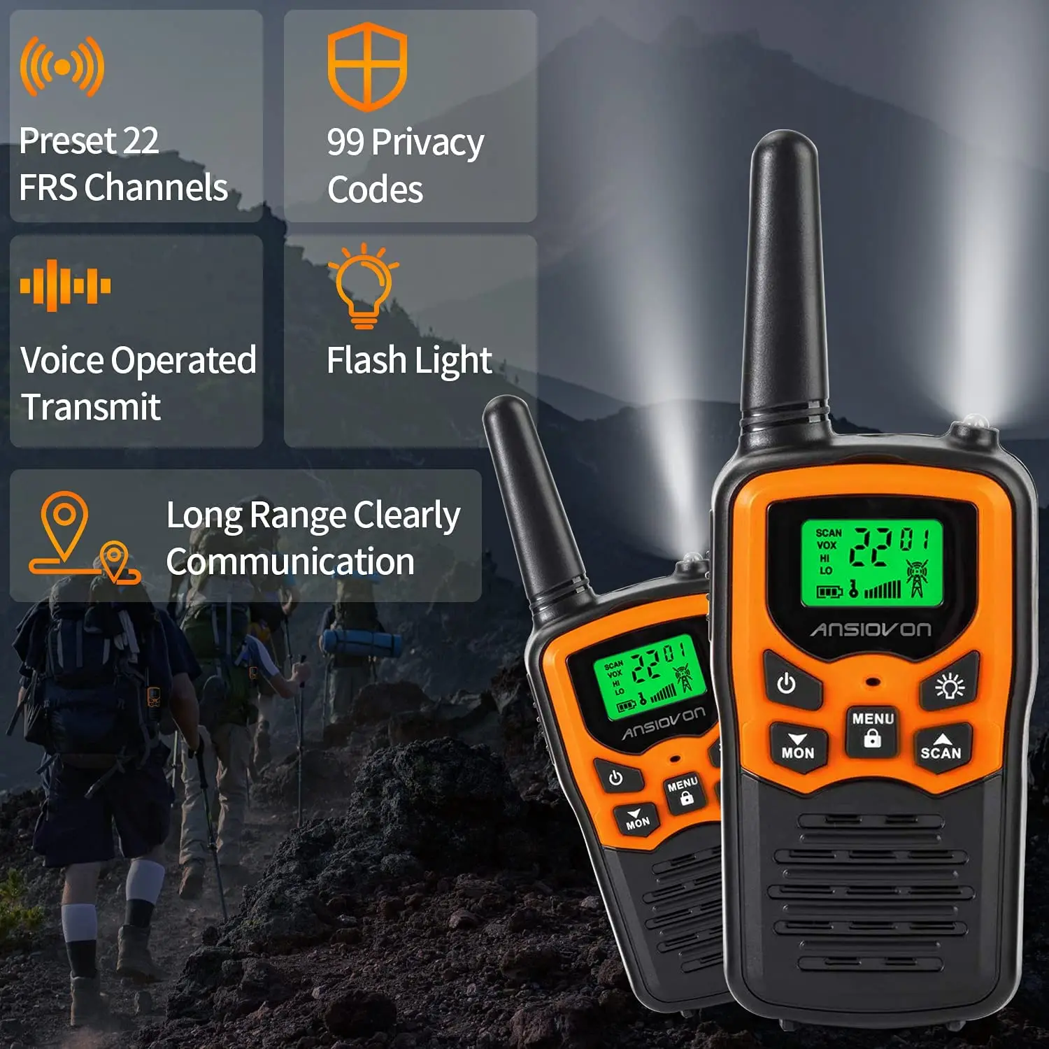 Walkie Talkie, ANSIOVON Walkie Talkies for Adults, Long Range Two Way Radio, Portable Radios Walky Talky with 22 Channels LCD