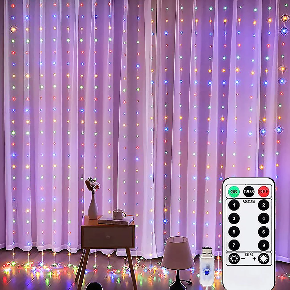 Оконная Гирлянда-занавеска USB сказочные огни 8 режимов с дистанционным