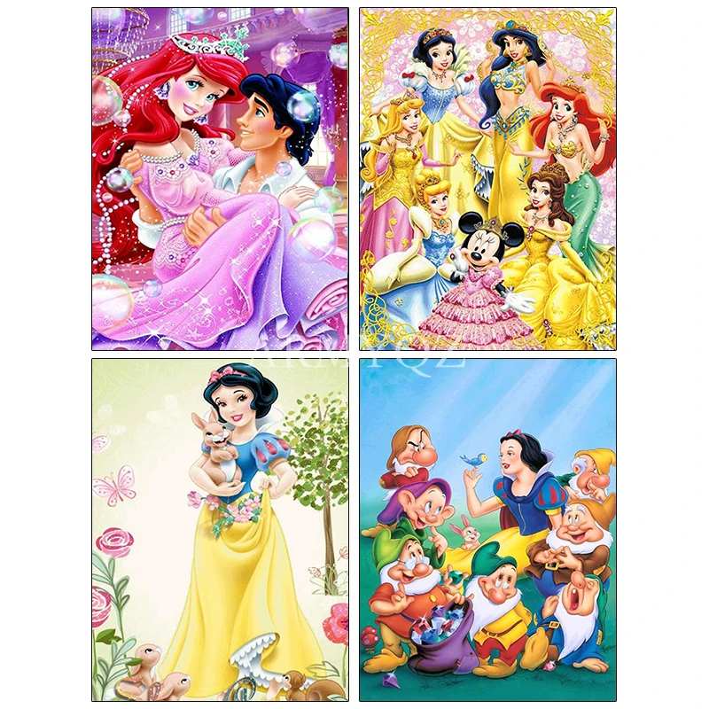

Алмазная живопись, персонажи диснеевских принцесс, 5D искусство, мультфильм, искусство, вышивка, хобби, квадратная картина, домашний декор