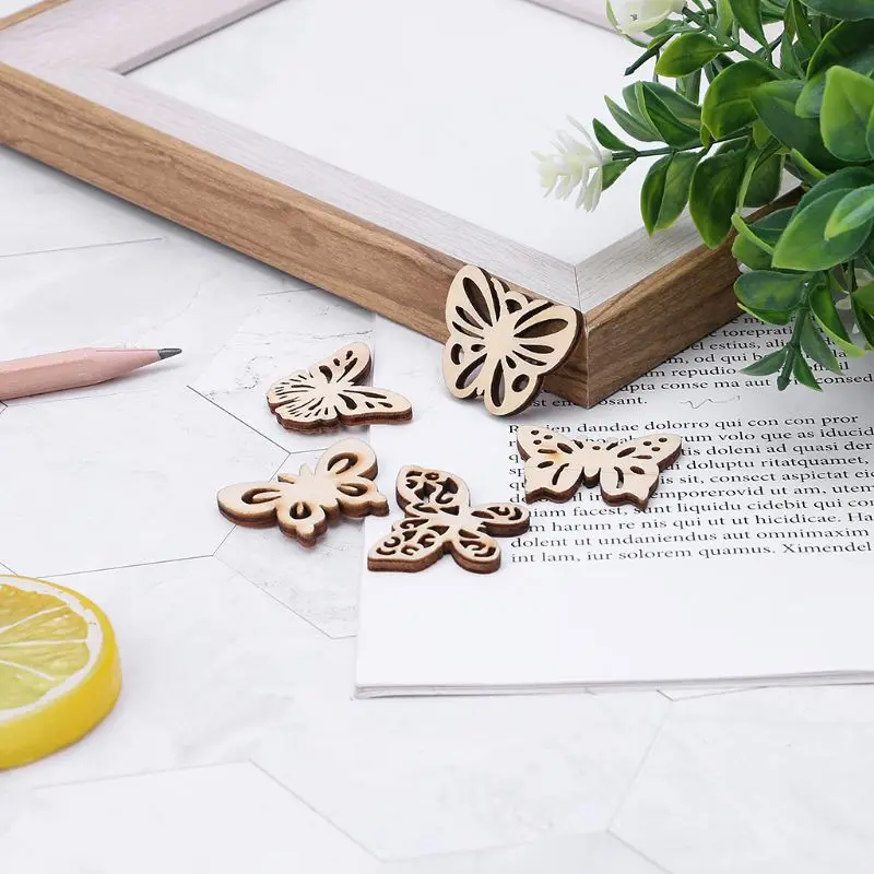 

50pcs Laser Cut Wood Butterfly Embellishment Wooden Shape Craft Wedding Decor