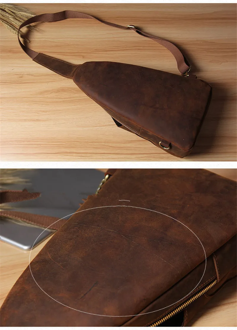 Retro fashion high-quality crazy horse leather men's large-capacity chest bag casual daily multi-function cowhide crossbody bag