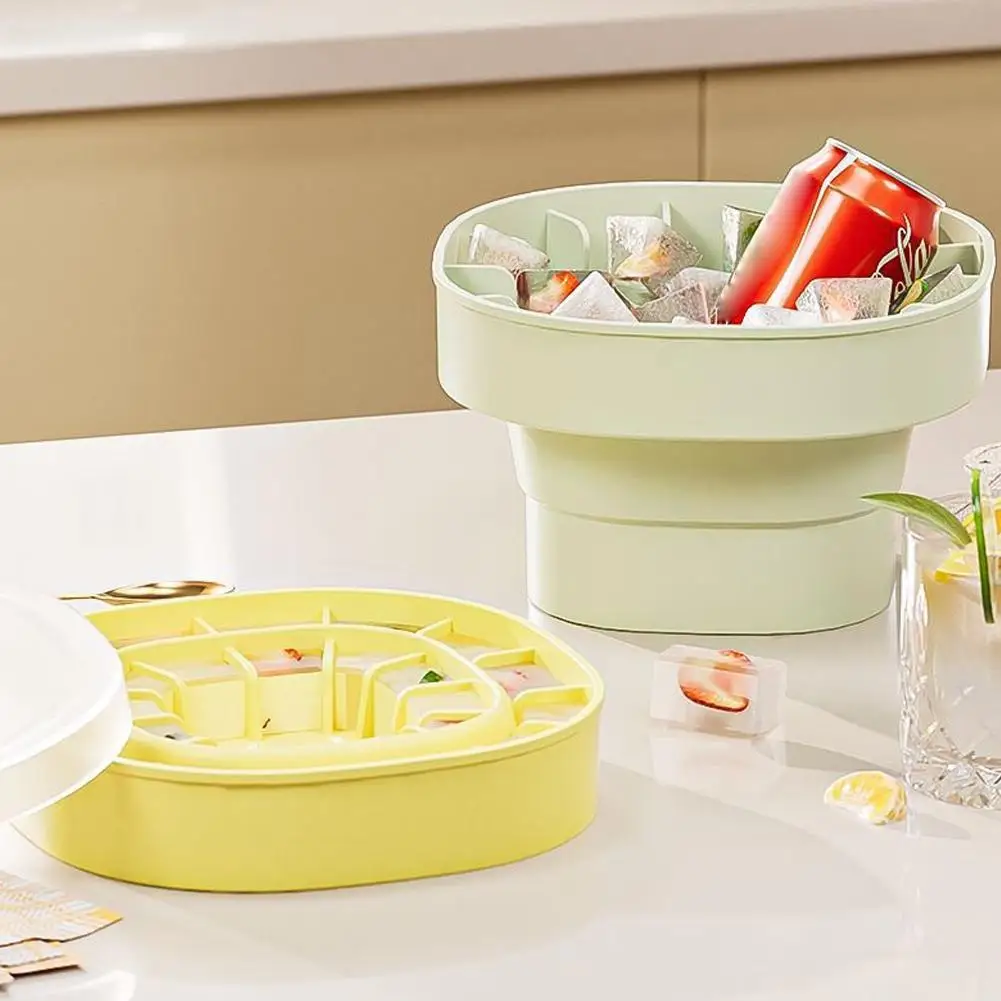 

Folding Silicone Ice Bucket Press Homemade Frozen Ice Cube Mold For Ice Chilling Cocktail Coffee Drinks Portable Ice Cube T M8T1