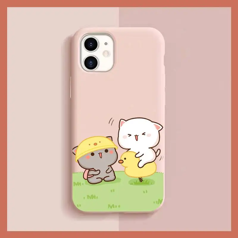 

Cartoon Peach cat Phone Case for iPhone 14 11 12 13 Mini Pro Xs Max 8 7 6 6S Plus X XR Solid Candy Color Case