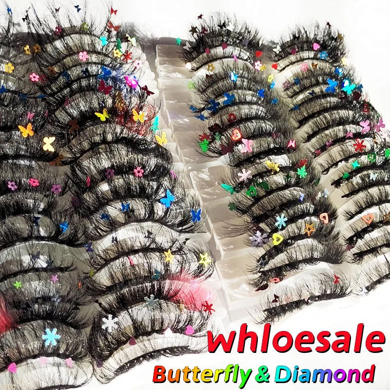 

Wholesale Faux Mink 25mm Ombre Pink Blue Butterfly/flower Eyelashes With Box Full Strip Charming Lashes With Butterflys On Them