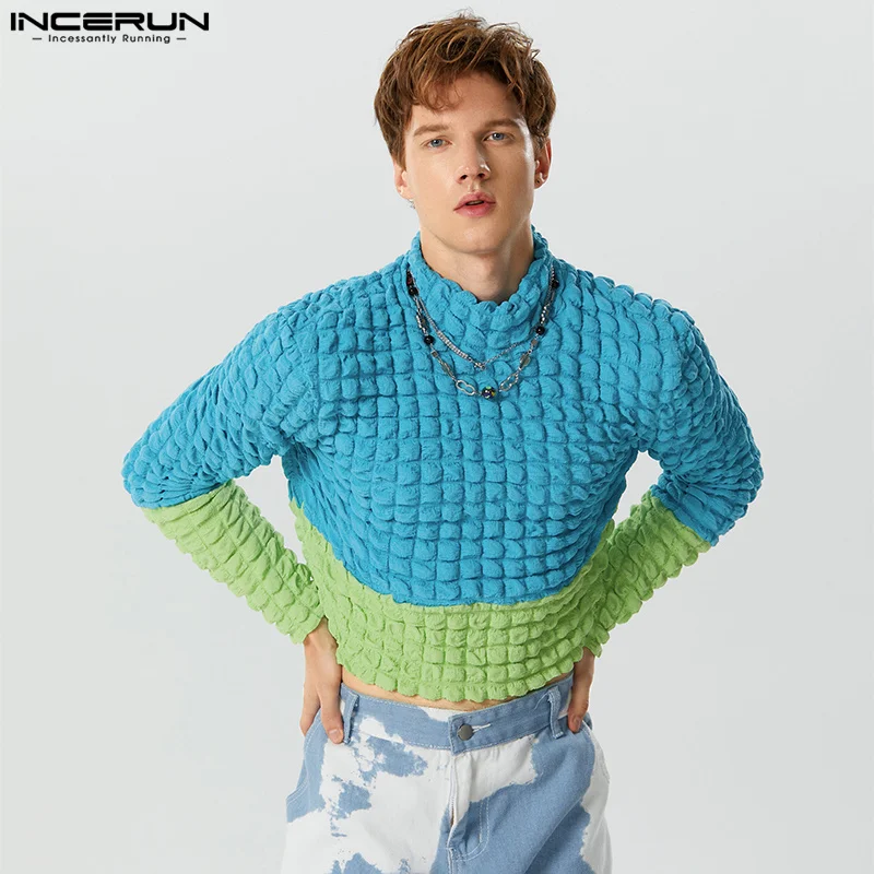 

Мужская футболка составного кроя с высоким воротником и длинным рукавом, 2023