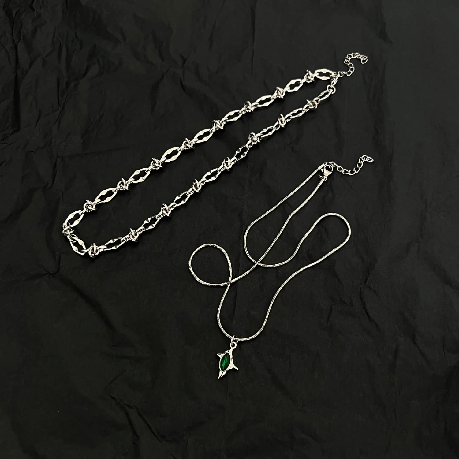 Двухслойное зеленое метеоритное шипы ожерелье из титановой стали мужское модное