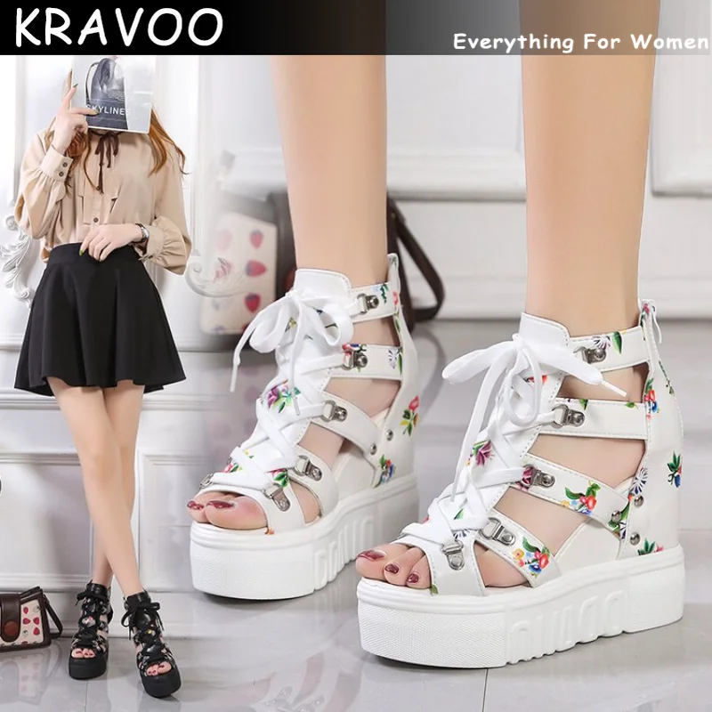 

KRAVOO Women Shoes Platform Wedges Peep Toe Female Sandals Height Increasing Casual Sandal Plus Size Female Slipper 2023 Summer