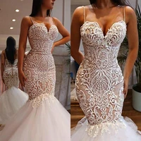 elegant lace mermaid wedding dress sexy spaghetti straps banquet party prom evening dress
