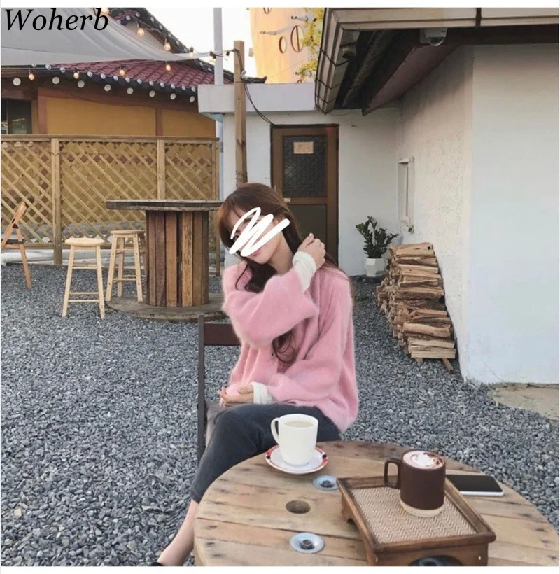 Нежные вязаные топы Woherb трикотажная Милая офисная уличная одежда кардиган осень