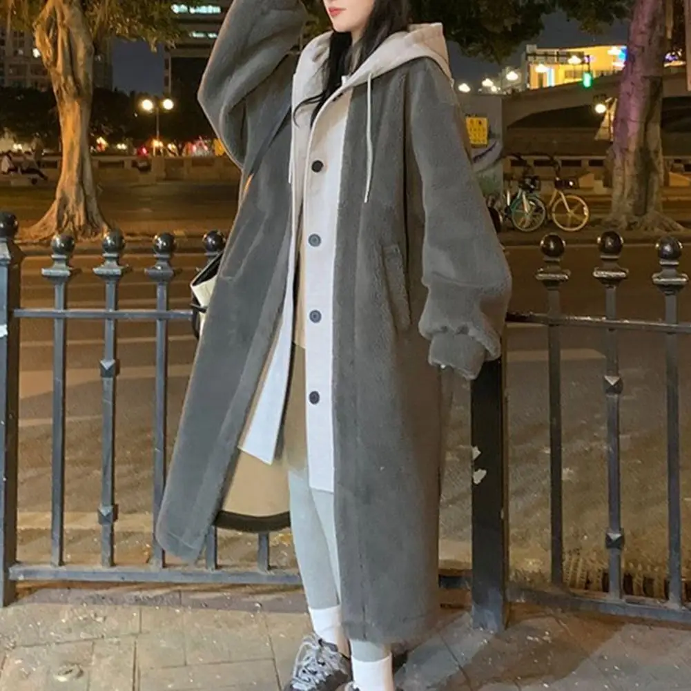 Кардиган куртки Женское пальто с капюшоном толстое из искусственной овечьей