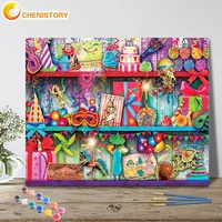 chenistory diy frame picture by numbers cake candy colorful cabinet scenery handpainted wall art oil painting by number home dec