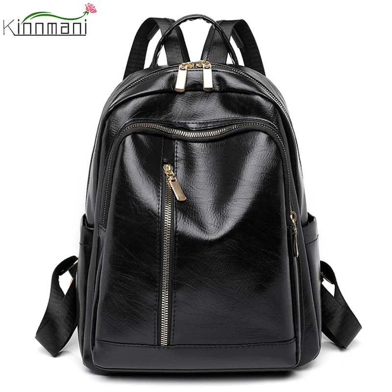 

Large Capacity Women's Backpacks Casual Solid Color Women's Soft Leather Backpack Mochila Simple School Shoulder Bag for Girls