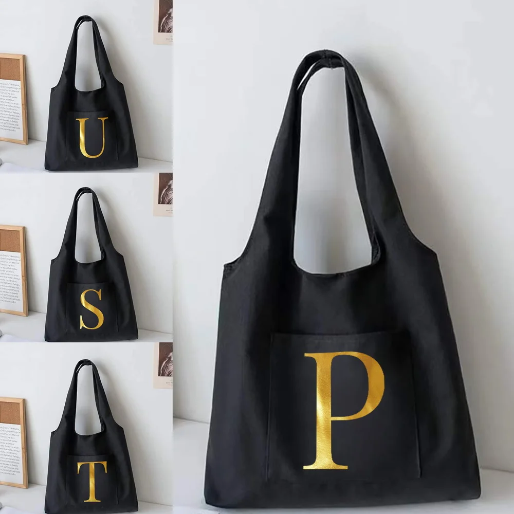 

Letter Canvas Vest Shoulder Bag Women Korean Version Tote Bags of The Large Capacity Student Schoolbag Casual Daily Shopping Bag