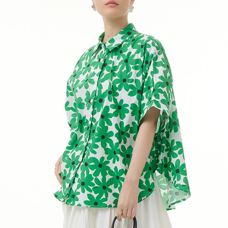 

Johnature 2023 Summer New Floral Print Shirts Fashion Casual Turn-down Collar Loose Button Women Blouses