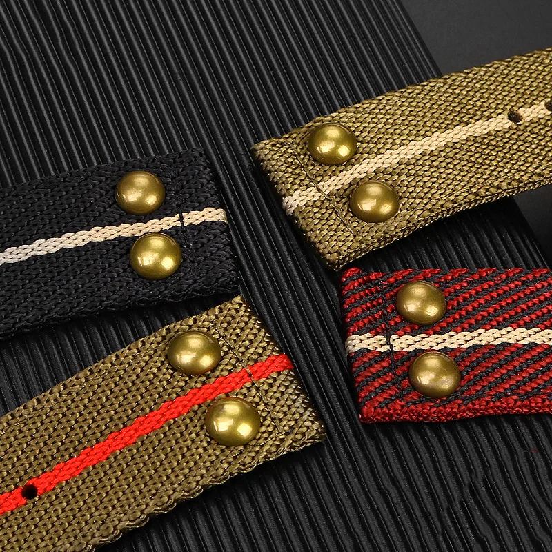 Retro With Rivets Nylon Watch Strap for Tudor Bronze Copper Flower Water Proof Black Shield Black Gold Watchband 22mm