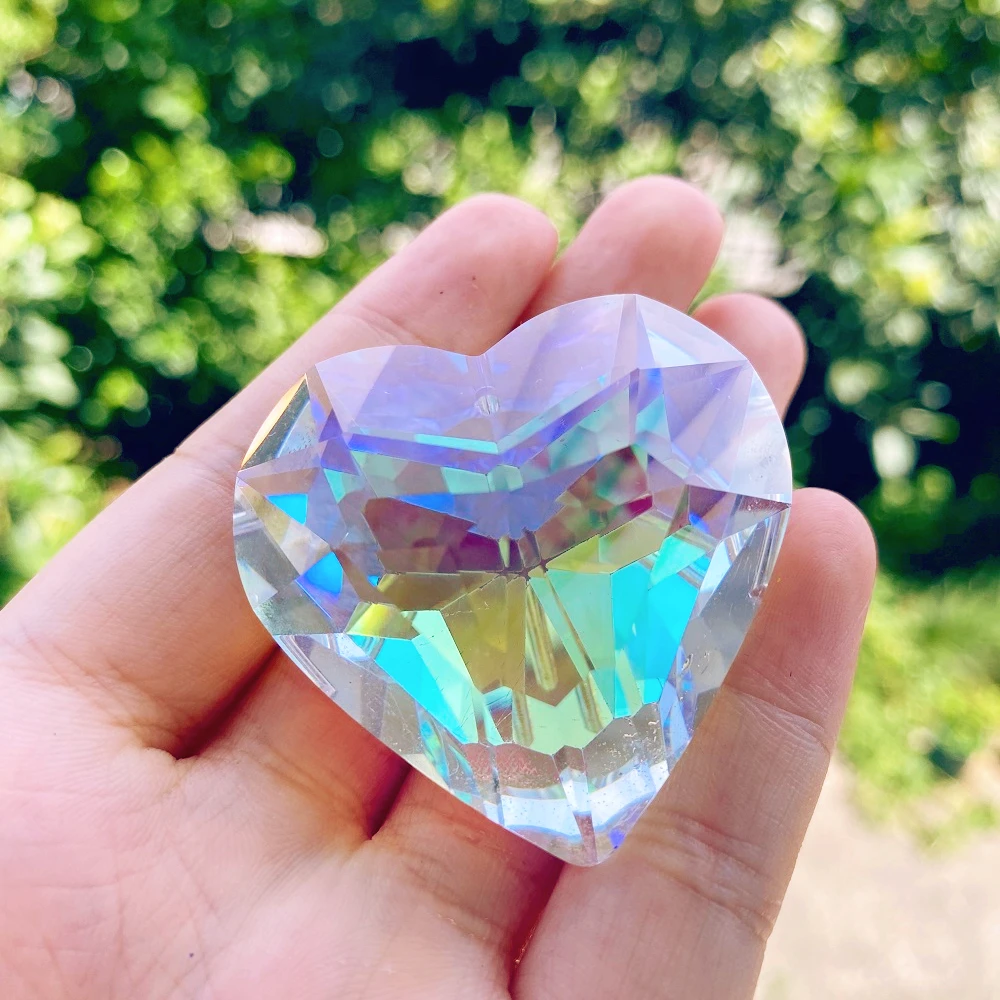 

Aurora Peach Heart Crystal Hanging Drop Pendant Sun Catcher Prism Rainbow Maker Chandelier Parts Romantic Home Wedding Decor