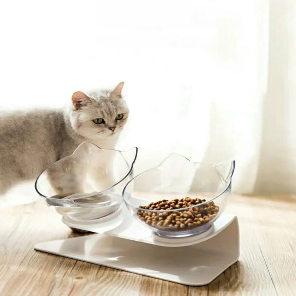 

Нескользящая двойная миска для кошек с подставкой, миска для кормления кошек, миски для питомцев, товары для животных