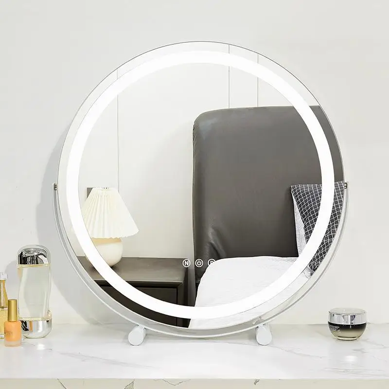 Round Hollywood Mirror  Dimmable LED lights Touch Vanity Makeup Mirror with Lights Tabletop Lighted Cosmetic Mirror 28cm
