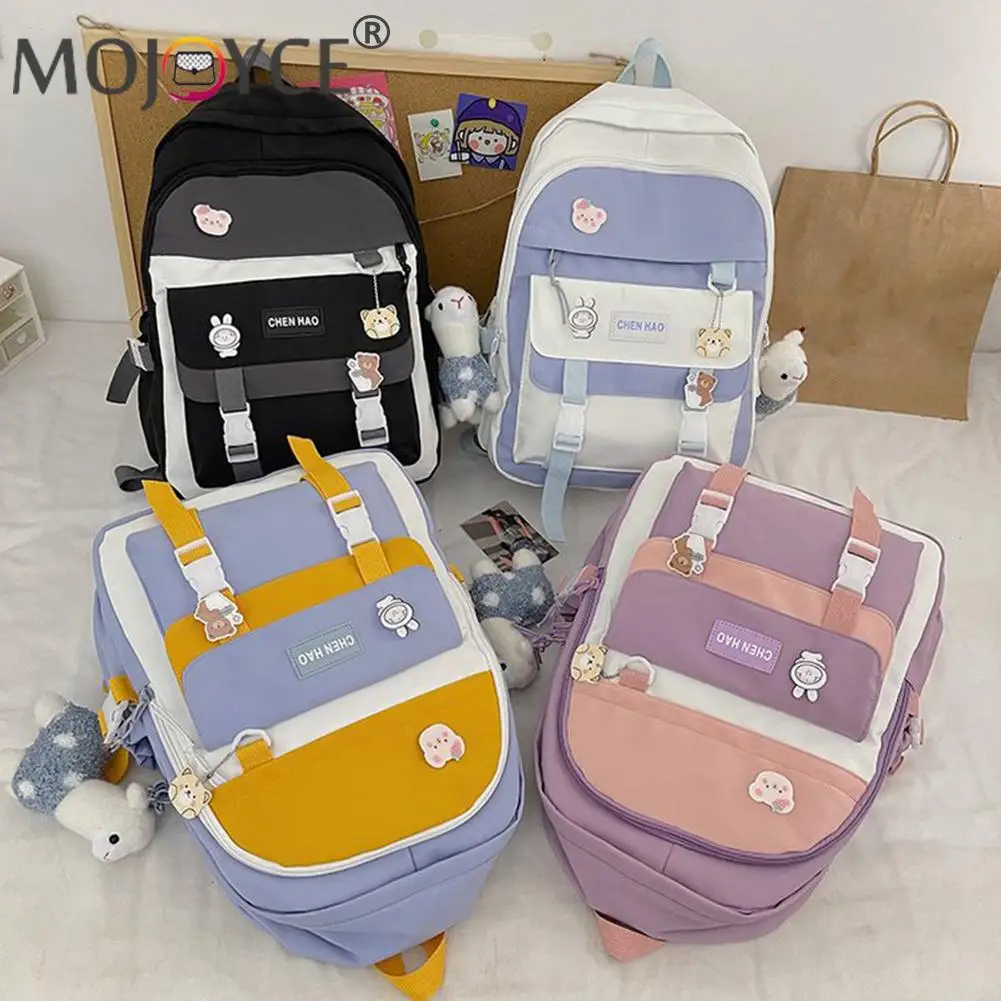 

Модный нейлоновый рюкзак в стиле преппи для девушек контрастных цветов, повседневные универсальные вместительные школьные сумки для студе...