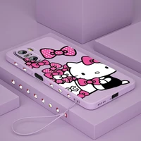 anime hello kitty cute for xiaomi redmi k50 gaming 10x 9 9a 9t 9at 8 8a 7 6a 5a 4x pro 4g 5g liquid left rope phone case capa
