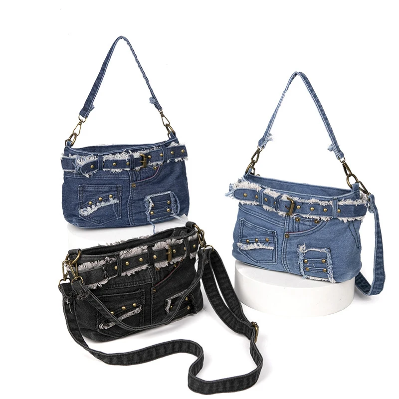 

Джинсовая синяя Холщовая Сумка через плечо в стиле ретро для женщин, модная трендовая женская сумка на плечо, новинка 2023, дамская сумочка