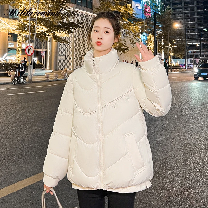 

2023 New Winter Women Parka Down Cotton Jackets Casual Thicken Warm Stand Collar Coat Zippers Loose Female Outwear Jacket Parkas