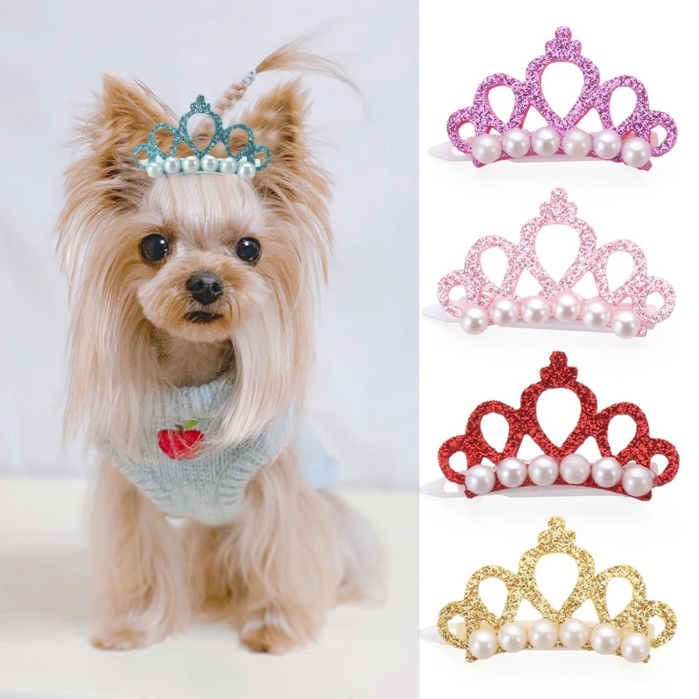 

Pet Small Dogs Cat Faux Pearl Crown Shape Bows Hair Clips Head Decoration for Pets Puppy Hairpins Decor Grooming Accessoires