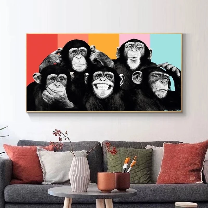 

Funny Monkeys Graffiti Canvas Paintings on The Wall Posters and Prints Modern Animals Wall Art Canvas Pictures Kids Room Decor