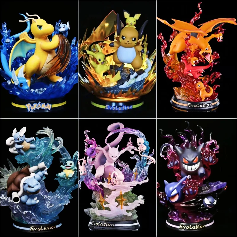 

Kawaii Pokemon Anime Figure Pikachu Charizard Squirtle Scenes Special Effects Version Figurine Toys PVC Model Action Toys