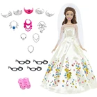 17 шт. аксессуары = 1 белое платье + 4 очки + 6 ожерелий + 5 корон + 1 Плоская Обувь Одежда для куклы Барби набор игрушек для девочек