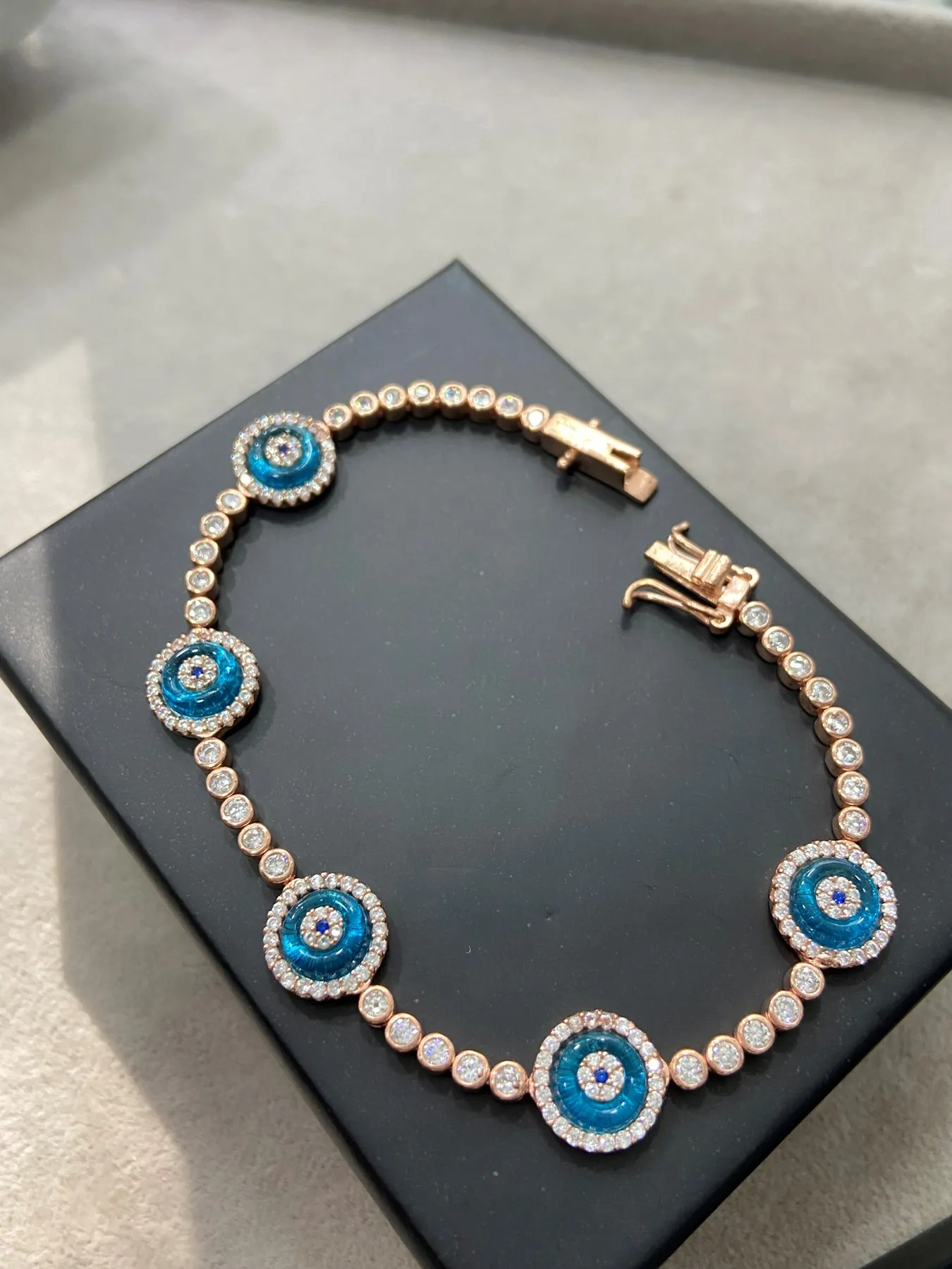 Теннисный браслет от сглаза теннисные браслеты из розового золота синий Evileye |