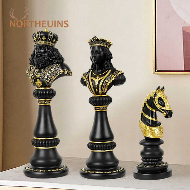 Шахматные фигурки NORTHEUINS 30 см для интерьера, декор для интерьера King Queen Knight статуя с изображением шахматной партии Board Chessmen Home Deaktop