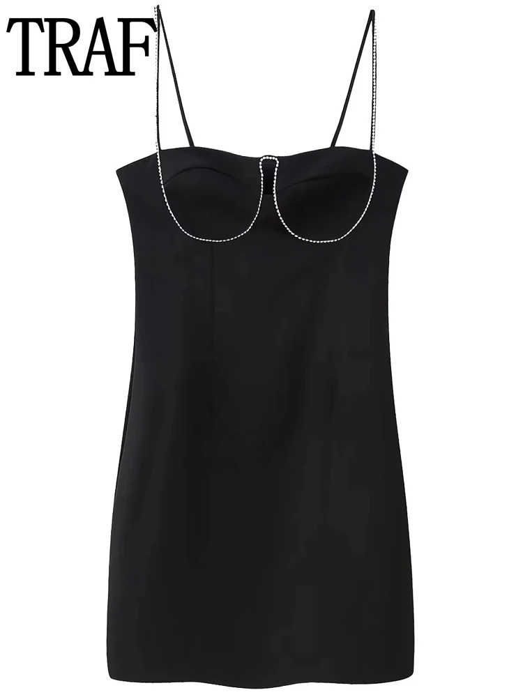 

TRAF 2023 Black Corset Dress Woman Off Shoulder Slip Dress Chain Backless Sexy Evening Dresses For Women Elegant Short Dresses