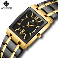 wwoor brand luxury gold bracelet mens watches fashion square quartz wrist watch for men stainless steel waterproof reloj hombre