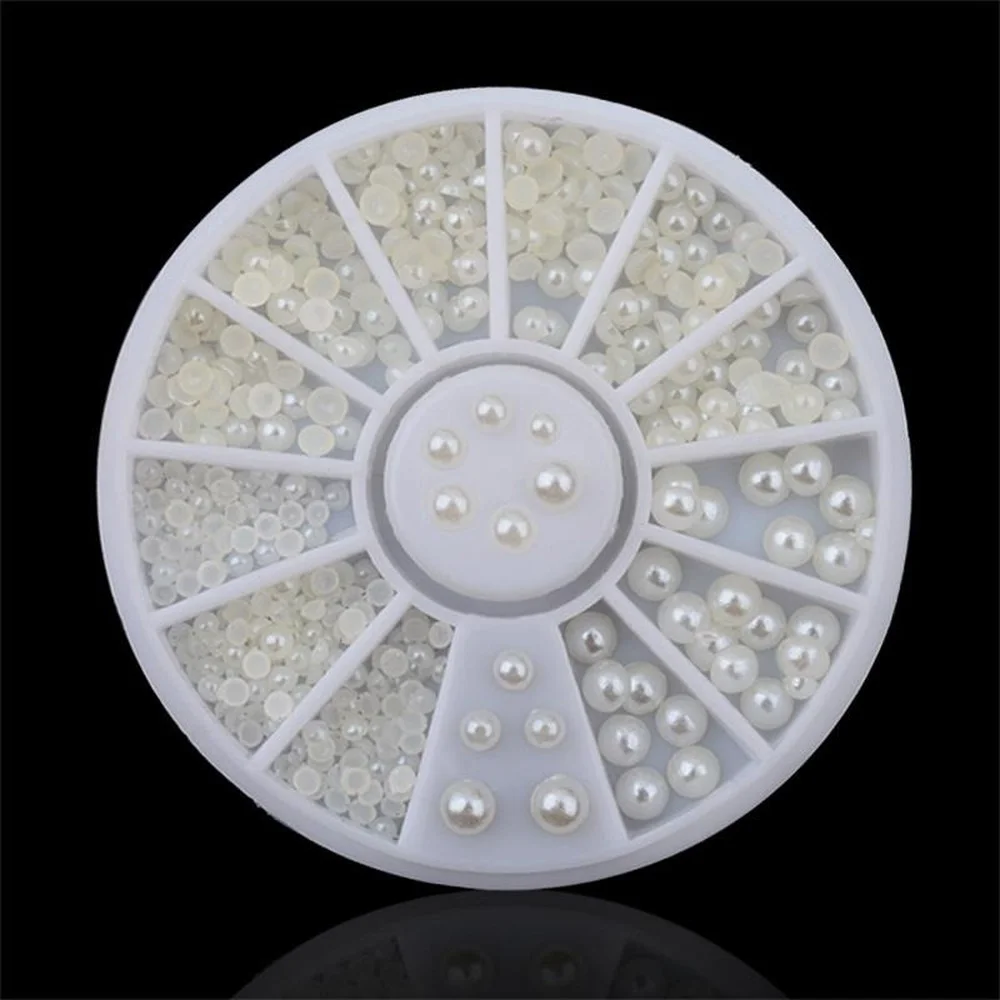 

DIY 2mm 3mm Wihte Semicircle Pearl Nail Glitter Nail Rhinestones Wheel Nail Art Decorations Makeup Tools