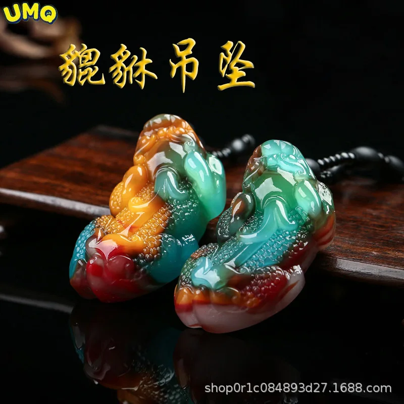 

1pc Natural Colour Jade Pixiu Dragon Pendant Necklace Jewellery Fashion Accessories Hand-carved Man Woman Amulet Sweater Chain