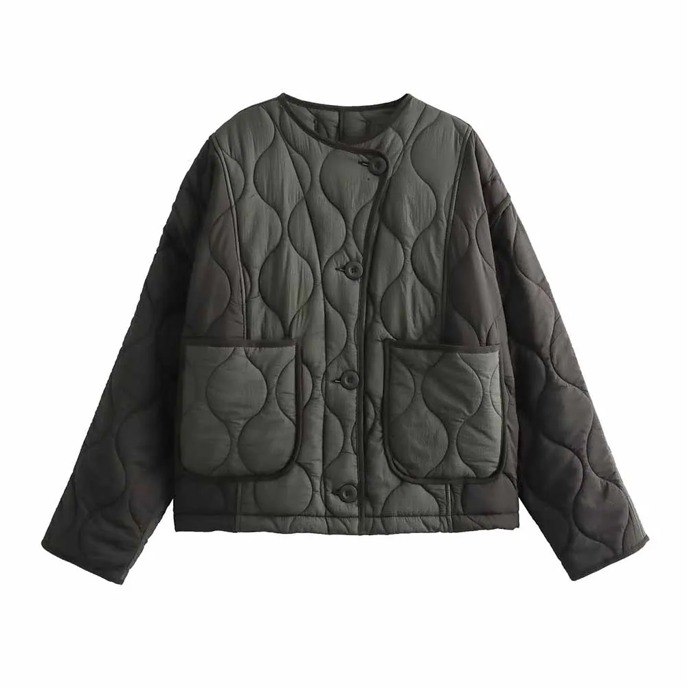 

Женская Стеганая куртка с карманами и круглым вырезом, на осень-зиму