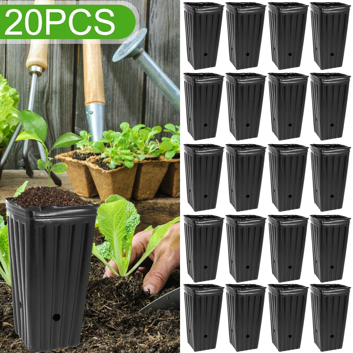 20Pcs Tall Tree Pot Plastic Deep Nursery Treepot 7.8inch Tall Seedling Flower Plant Container with Drainage Holes Reusable