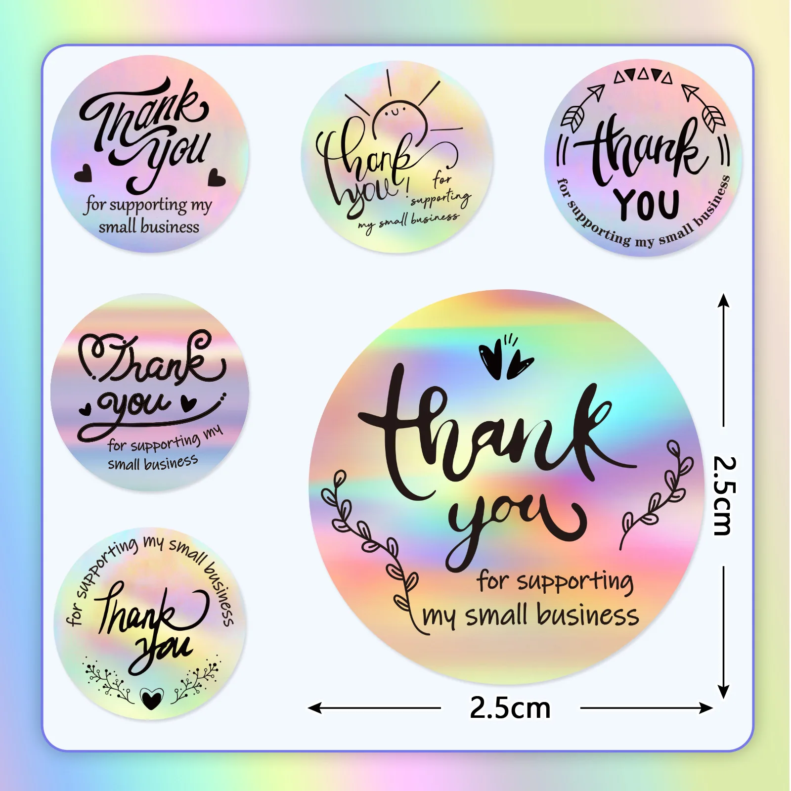 

500pcs Rainbow Laser Thank You Stickers Adhesive Label Sticker for Small Business Package, Wedding Gift Wraps, Shipping Mailers