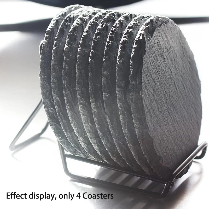 4 шт. круглые черные подставки из шифера ручной работы для напитков бокалов вина